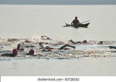 BAYFIELD, WI - AUGUST 6: Start Of A Women's Open Water Swim Race On Lake Superior On August 6, 2011 Near Bayfield, Wisconsin