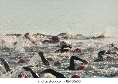 BAYFIELD, WISCONSIN - AUGUST 6: Women Competing In Open Water Swim Race On Lake Superior On August 6, 2011 Near Bayfield, Wisconsin