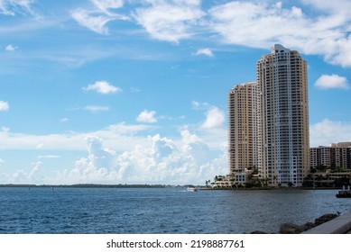 Bayfront Park In Miami, Florida. Building Near The Ocean