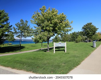 Bayfront Park in Petoskey, Michigan is a popular destination, for views of Lake Michigan and Little Traverse Bay. - Shutterstock ID 2045507078