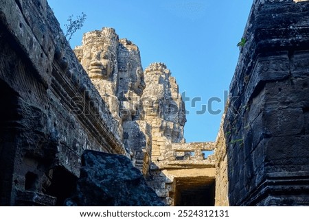 Bayon is a temple complex in the center of Angkor Thom, built in the XII century in honor of Jayavarman VII in Siem Reap in Cambodia. Angkor Wat is the largest religious monument in the world.