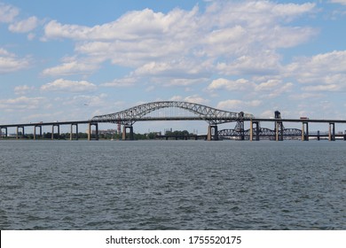 Bayonne, New Jersey/United States - June 12 2020: The Newark Bay Bridge Taken From Stephen R. Gregg Park On A Beautiful Day.