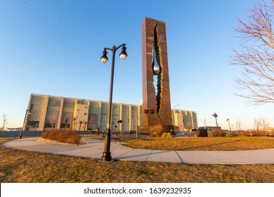 Bayonne, NJ / United States - Feb. 8, 2020: Landscape Image Of The Tear Drop Memorial Located On Pier In Bayonne