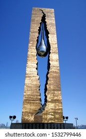 Bayonne, NJ, USA - April 7, 2012 - The Tear Drop Memorial Commemorating Victims Of 9/11/2001 Attack, Sculpture By Zurab Tsereteli