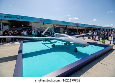 Bayraktar TB2 Drone Of Turkish Army In Teknofest 2019. Istanbul Turkey - 9.21.2019