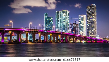 Bayside Marketplace Miami Downtown behind MacArthur Causeway shot from Venetian Causeway