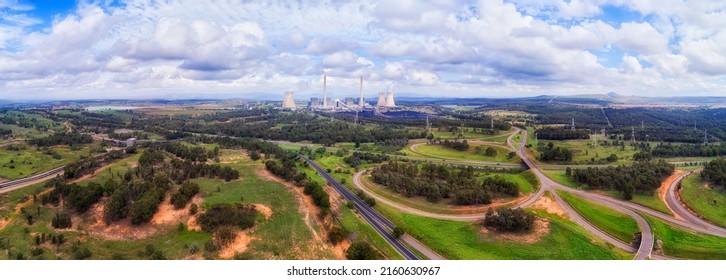 Bayswater Power Station In Hunter Valley Muswellbrook Of Australia - Aerial Panorama Along New England Highway