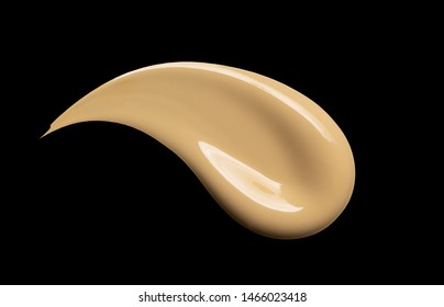 BB, CC Cream Texture. Nude Cosmetic Make Up Base Swatch. Beige Skin Tone Liquid Powder Foundation Smudge Isolated On Black Background