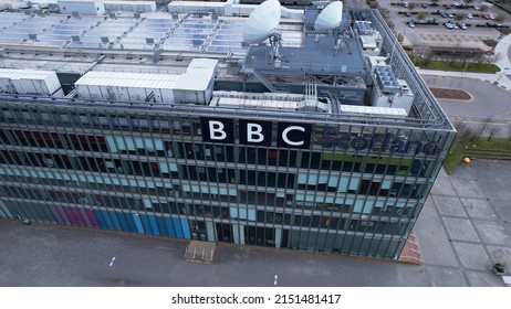 BBC Scotland building, Pacific Quay, Glasgow, Scotland, UK; 2nd April 2022: Glasgow headquarters building of the British Broadcasting Corporation at Pacific Quay.
