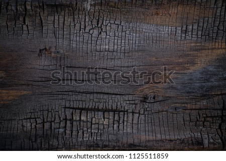 BBQ background. Burnt wooden Board texture. Burned scratched hardwood surface. Smoking wood plank background. Halloween backdrop