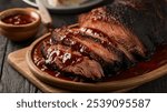 BBQ Beef Brisket: Smoked barbecue beef brisket served with rich sauce, tender and full of flavor.