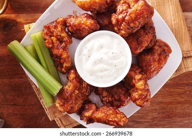 Bbq Buffalo Chicken Wings With Beer Ranch And Celery Shot Top Down