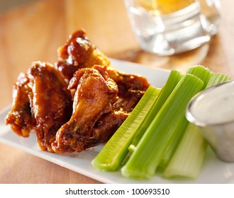 Bbq Buffalo Wings With Celery And Ranch.