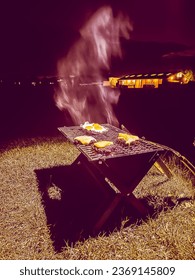 Bbq burger night while camping