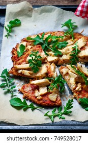 BBQ Chicken Cauliflower Crust Pizza. Top View. Selective Focus