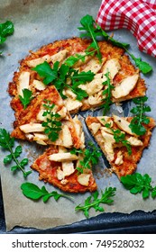 BBQ Chicken Cauliflower Crust Pizza. Top View. Selective Focus