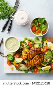 BBQ Chicken Cobb Salad With Avocado Ranch Dressing. Healthy Food.