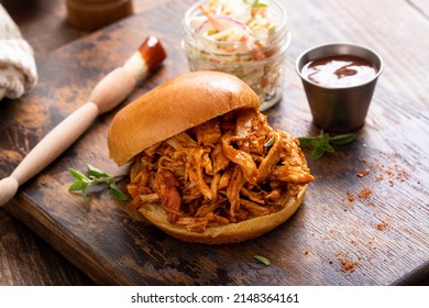 BBQ Chicken Sandwich On A Brioche Bun Served With Coleslaw