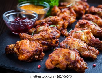 BBQ Chicken Wings With Spices And Dips