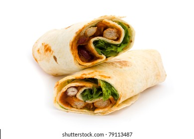 BBQ Chicken Wrap Isolated On White
