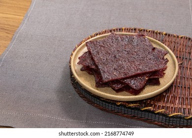 The BBQ Dried Beef Is On A Flat Plate, Bak Kwa