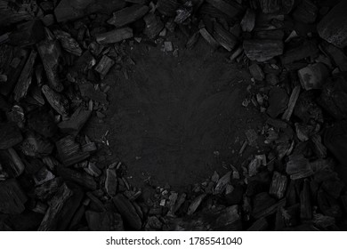 BBQ Grill Coal Top View. Black Charcoal Texture Background.