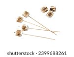 BBQ Grilled Marshmallow on the sticks.  Isolated, white background