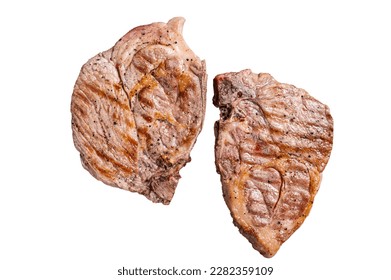 Pescado de carne de filete de cuello a la parrilla de cerdo asado. Aislado sobre fondo blanco