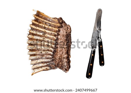 BBQ Grilled rack of Lamb mutton Ribs Chops Isolated on white background, top view