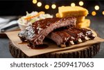 BBQ Ribs:
Tender ribs slow-cooked and slathered in smoky BBQ sauce, grilled to sticky perfection.