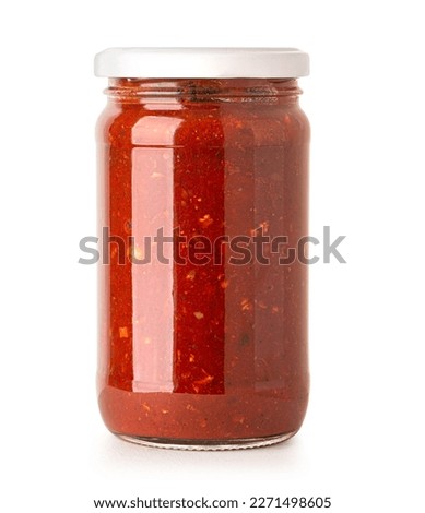 BBQ sauce glass jar isolated on white background with clipping path