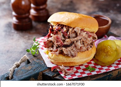 BBQ Smoked Pulled Pork Sandwich With Pickles