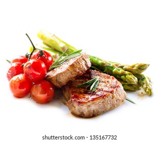 BBQ Steak. Barbecue Grilled Beef Steak Meat with Vegetables. Healthy Food. Barbeque Steak Dinner - Powered by Shutterstock