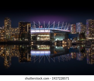 BC Place Stadium At Night Time With Water Reflection