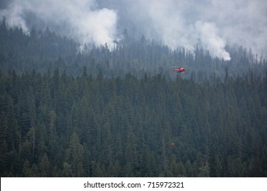 BC Wildfire Red Helicopter  Visible Trees