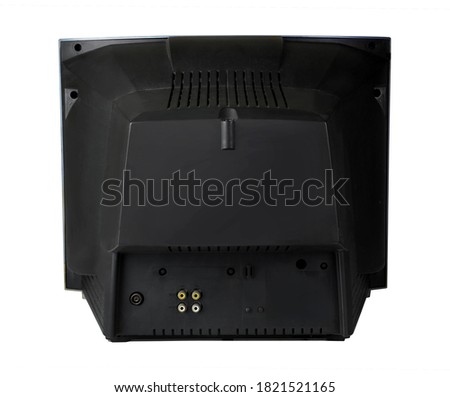 Bck view classic vintage retro old television on white background with clipping path
