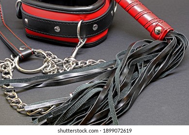 BDSM tools leather collar and whip