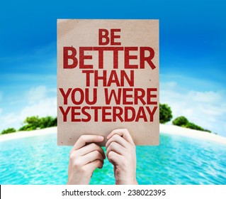 Be Better Than You Were Yesterday card with a beach on background