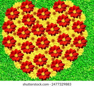 Be my Valentine red and yellow dahlia flowers in a heart shape  - Powered by Shutterstock