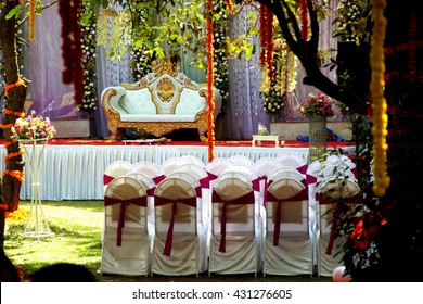 Be it a wedding or a party or any kind of get together occasion, there is always some kind of decoration done. The stage is well set with beautiful flowers being hung from the trees in the foreground.