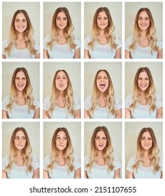 Be whoever you want to be. Composite shot of a young woman making various facial expressions in studio. - Shutterstock ID 2151107655