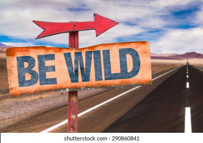 Be Wild sign with road background