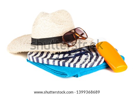 Beach accessories isolated on white background