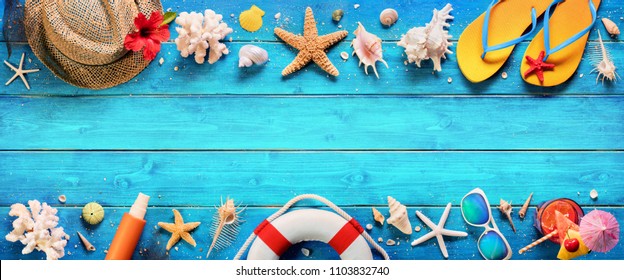 Beach Accessories On Blue Plank Summer Stock Photo 646328509 | Shutterstock