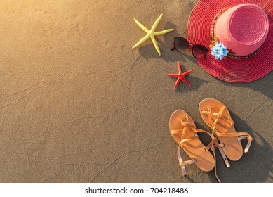 beach accessories on the sandy beach in sunlight