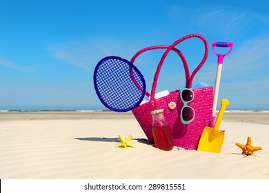 Beach Bag With Luggage And Toys For The Whole Family