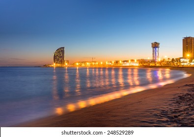 Beach In Barcelona During Sunset