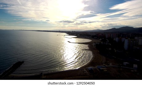 Beach of Benicassim, village of Castellon. Spain. Drone Photo