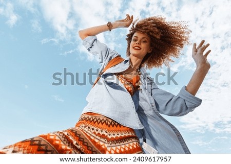 Beach Bliss: Smiling Woman with Backpack, Dancing Freely, Embracing Nature's Beauty