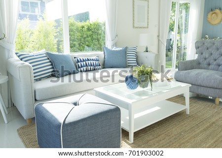 beach blue cushion and sofa of coastal home
